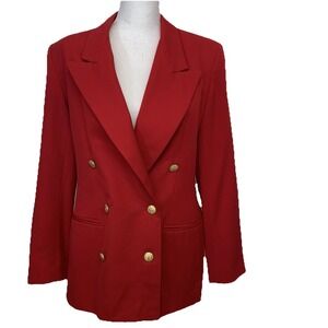 Career Essentials Red Wool Blazer Jacket Woman 8 Gold Buttons Pockets‎ Work USA